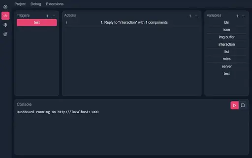 No-code editor interface for Discord bots
